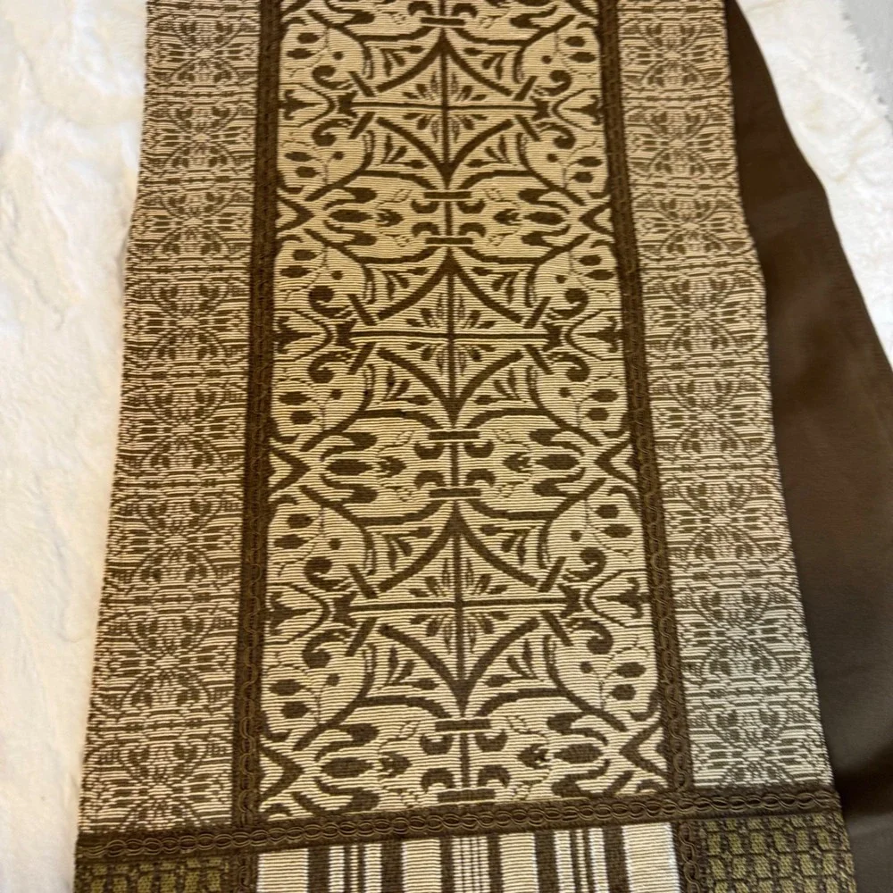 Chris Madden JCPenney Home Brown Tan Damask Stripe Fringed Table Runner 13x72